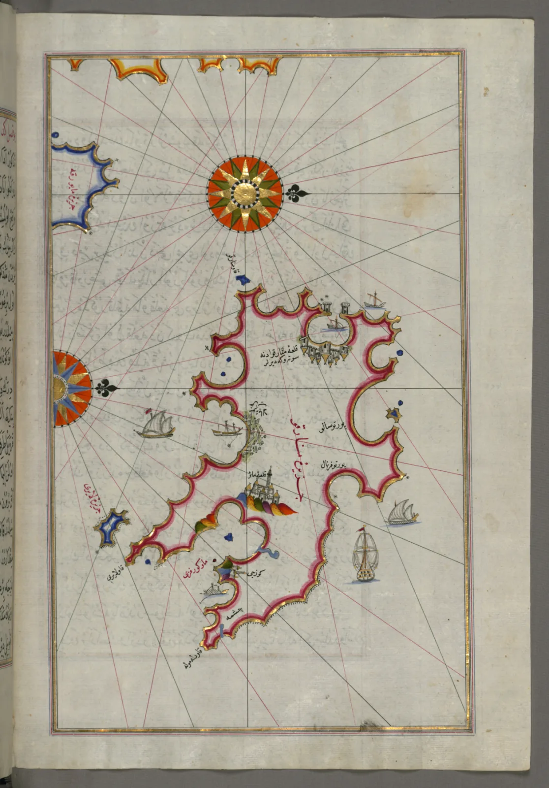 Osmanische Karte der Insel Menorca mit den Ankerbuchten, Federzeichnung aus der Schule des Piri Reis