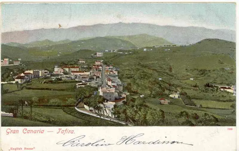 Historische Ansichtskarte einer kanarischen Talschaft von 1904