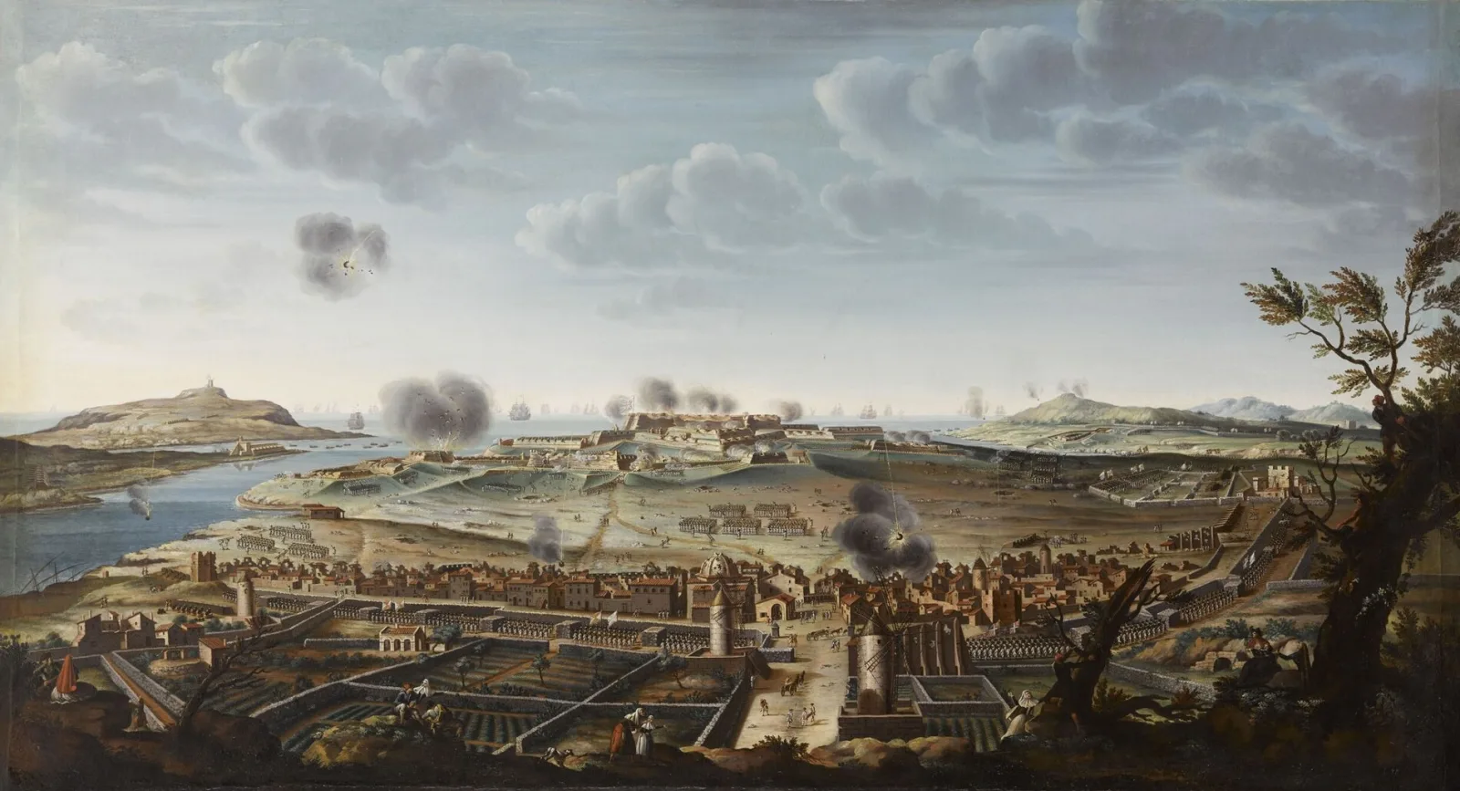 Die französische Flotte vor Port Mahon im Jahr 1756, Aquarell von Jean-Baptiste Martin le jeune