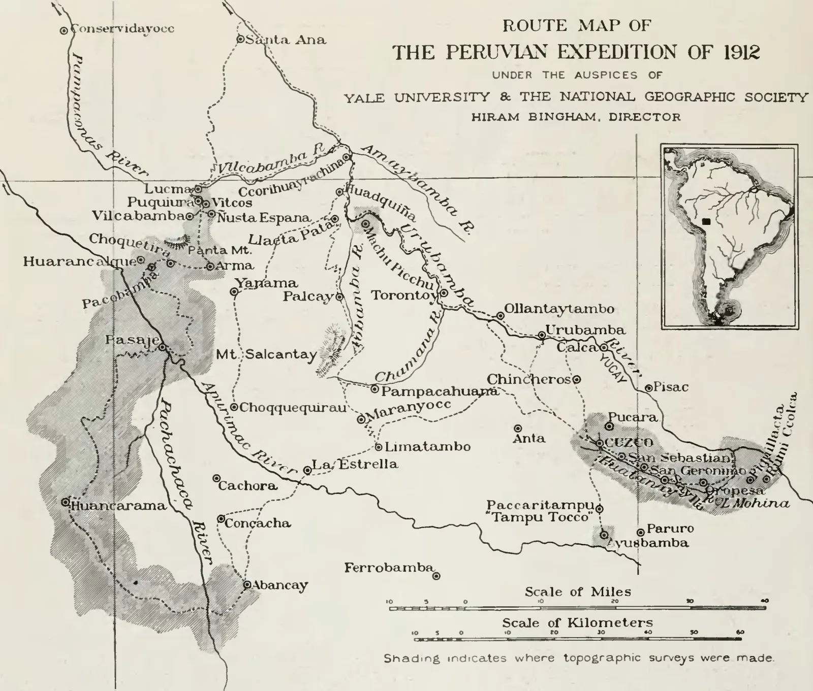 Handgezeichnete Karte der Andenregion um Machu Picchu von 1912
