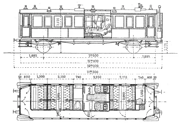 Technische Zeichnung eines Schlafwagenabteils erster Klasse der Chemins de fer de l'Est um 1900